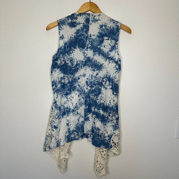 Chicos Vest Blue Drape front Lace Medium - Picture 2 of 9